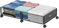 Under Bed Storage on Wheels, Upgraded 31.5 inch Large Rolling Under Bed Storage, Metal Foldable Underbed Drawers Organizer Tool-free Assembly Underbed Shoes Clothes Organize by NONKKY