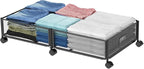 Under Bed Storage on Wheels, Upgraded 31.5 inch Large Rolling Under Bed Storage, Metal Foldable Underbed Drawers Organizer Tool-free Assembly Underbed Shoes Clothes Organize by NONKKY