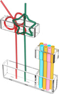 Acrylic Straw Organizer for Cabinet Door - 5.8'' Transparent Adjustable 3-Part Reusable Drinking Straw Holder Dispenser Kitchen Accessories Container Cupboard Door Mounted by ENJOYYOURLIFE