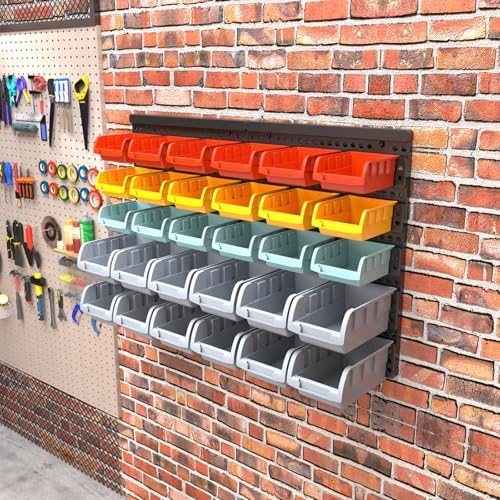 MULSAME Wall Mounted Storage Bins Parts Rack 4 Colors Bin Organizer Garage Plastic Shop Tool, Garage Organizers and Storage (Style-Serene) 25.2"*16.2" - Image 5