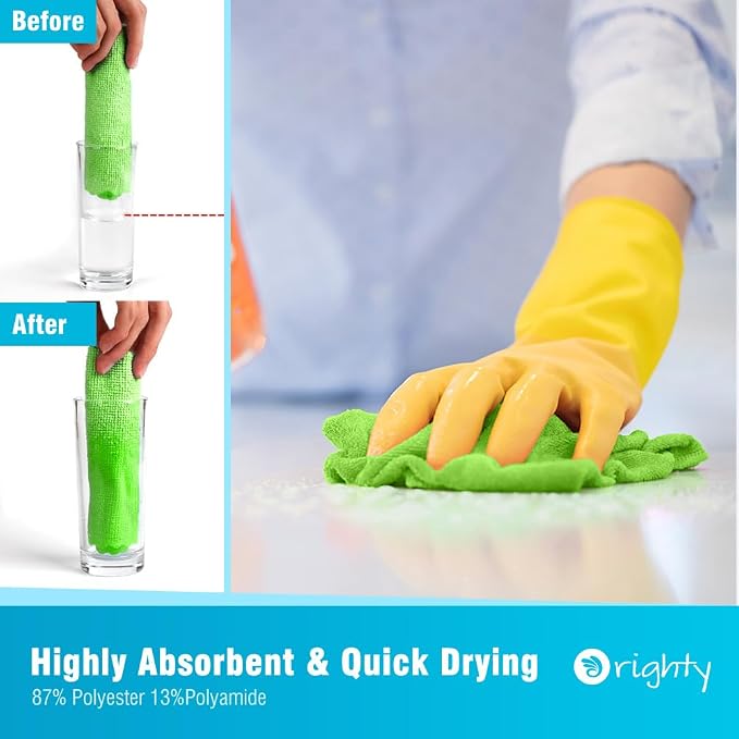Orighty Microfiber Cleaning Cloth - 24 Pack, Green Cleaning Rags 12x11 inch - Image 3