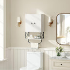 MAHANCRIS Bathroom Wall Cabinet with 2 Door and Adjustable Shelf, Farmhouse Medicine Cabinet with Towel Rack, 3-Tier Wall Mounted Storage Cabinet Over The Toilet for Bathroom Laundry Room, White - Image 2
