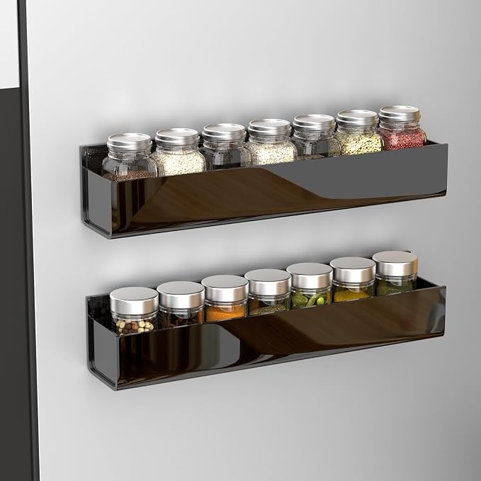PMMASTO Adhesive Acrylic Spice Rack, Black- 2 Pack - Image 2