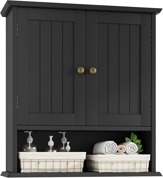 Bathroom Wall Cabinet, Bathroom Cabinet Wall Mount with 2 Doors and Open Shelf, Over The Toilet Wall Storage, Wooden Medicine Cabinets by MinoKesper