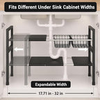 Expandable Under Sink Organizer, 2 Tier Under Sink Shelf, Height Adjustment, Under Sink Shelves with 3 Removable Baskets and 3 Removable Panels for Bathroom Kitchen Pantry Cabit black 21.65in - Image 4