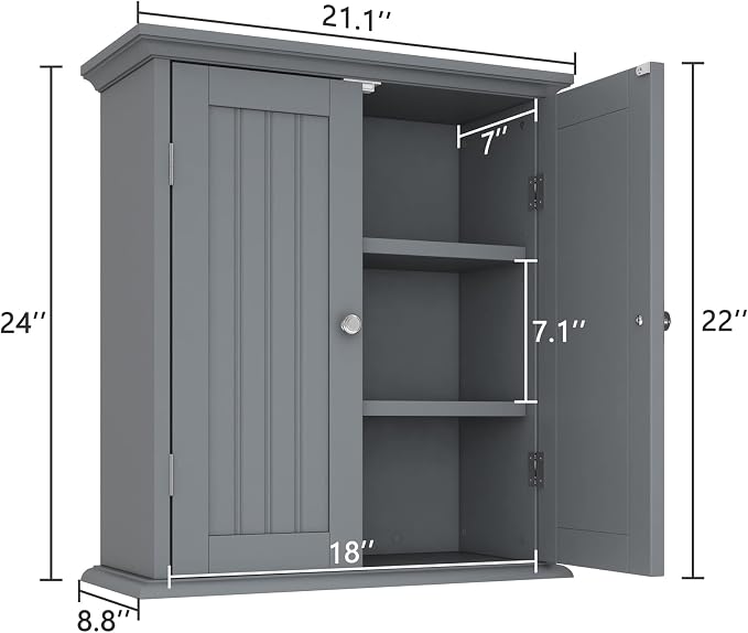 ChooChoo Bathroom Wall Cabinet with 2 Doors, Over The Toilet - Image 3
