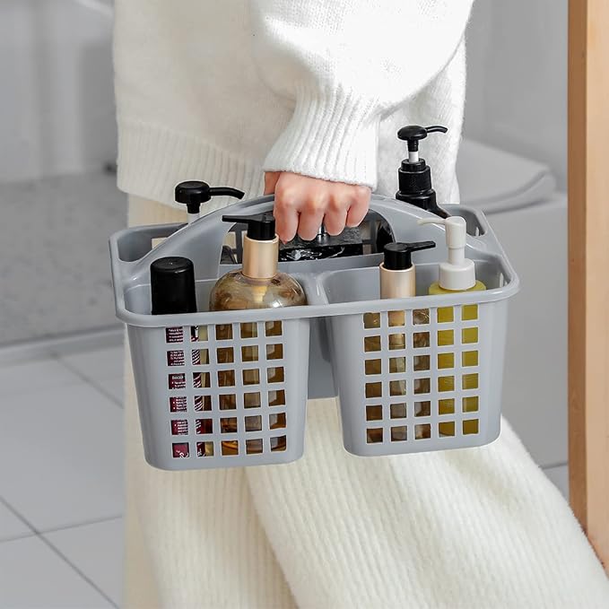 Portable Shower Caddy Basket Plastic Storage Basket with Compartments Grey - Image 4