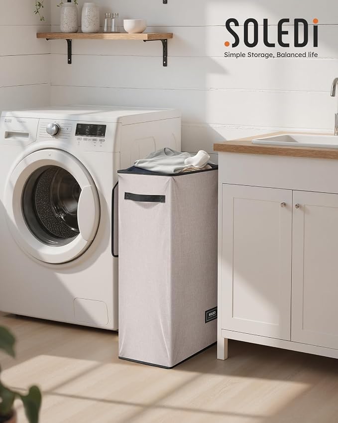 SOLEDI Slim Laundry Basket with Lid, Narrow Laundry Hamper for Small Space - Image 2