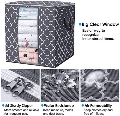 Storage Bags 6 Pack 100L Clothes Organization and Storage Containers | Large Blanket for Comforters,Bedding, Foldable Organizer with Reinforced Handle, Clear Window, Sturdy Zippers, Grey - Image 3