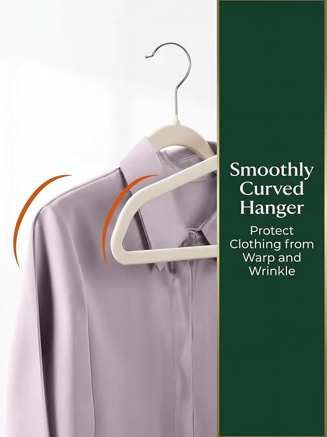 HOUSE DAY Ivory Velvet Hangers 100 Pack - Non Slip Felt Hanger, No Wrinkles - Image 7