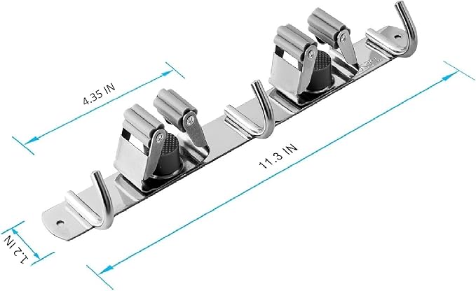 Broom and Mop Holder Wall Mounted, Broom Hanger Storage Rack, Stainless Steel Mop Hanger, Dustpan Holders with 2 Racks and 3 Hooks, Heavy Duty utility hooks for hanging brooms and mops - Image 3