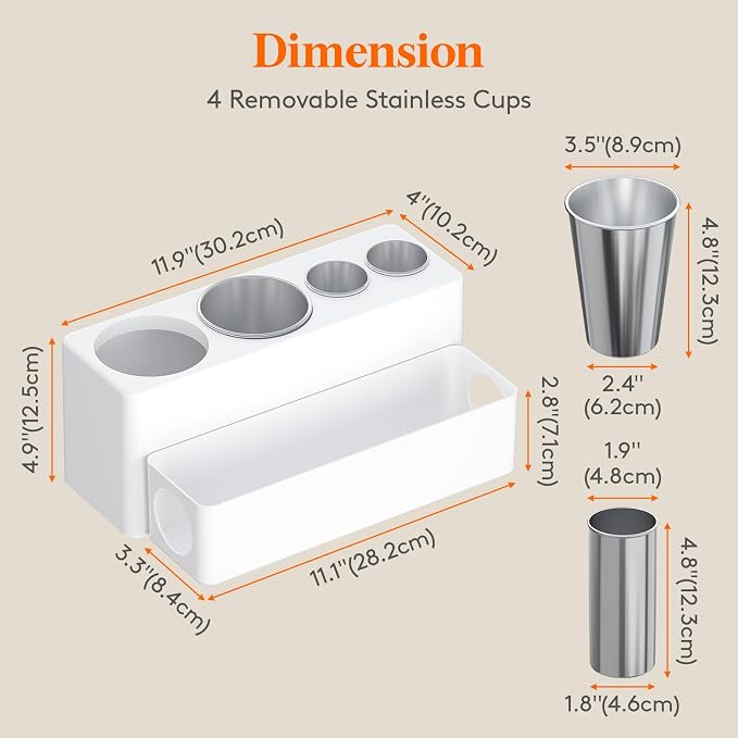 Lifewit Hair Tool Organizer Dryer Holder Countertop with 4 Cups, White - Image 2