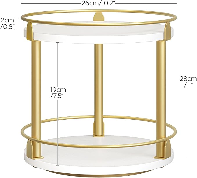 YATINEY Lazy Susan Organizer, Rotating Spice Rack, 2 Tier Spice Turntable Organizer, Industrial Turntable Spice Holder, for Kitchen Countertop and Cabinet, Compact and Versatile, White and Gold SR22DW - Image 6