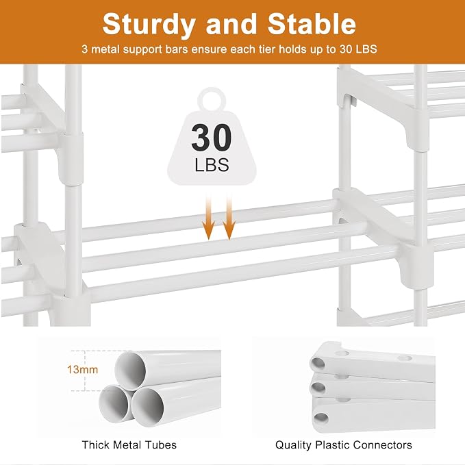 WOWLIVE 9 Tier 3-Column Shoe Rack, 50-55 Pairs Stackable White - Image 7