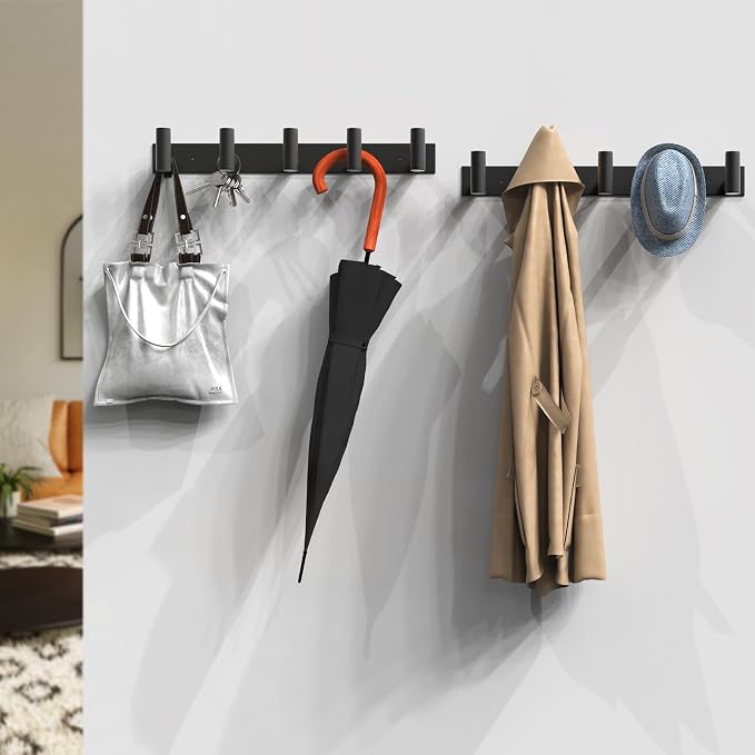 VAEHOLD Black Hat and Coat Wall Mount Rack 5 Hooks for Robes, Bags, Keys, and Towels Bathroom Towel Hanger Organizer (1 Pack) - Image 5