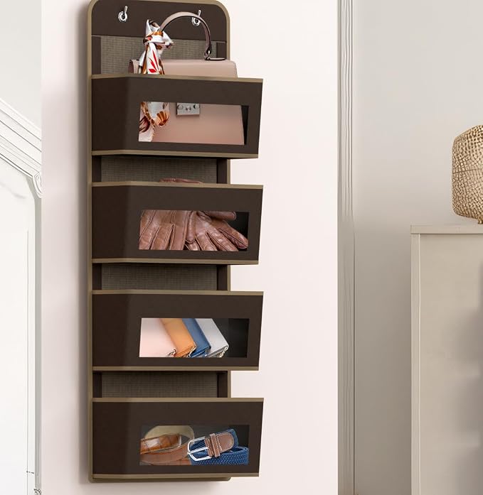 Simple Houseware 4 Clear Window Pocket Over Door Hanging Organizer, Brown - Image 5