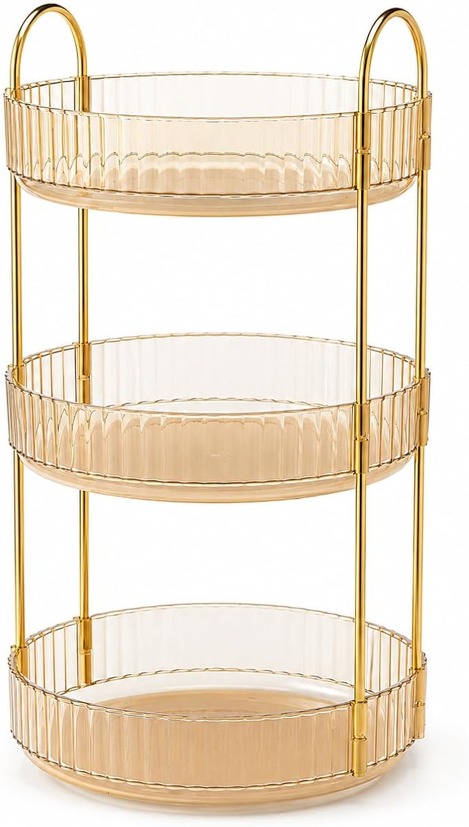 360° Rotating Organizer, Lazy Susan Bathroom Counter Organizer for Perfume, Skincare, Makeup & Cosmetic Storage, Vanity Countertop Organizer, Gold, 3-Tier by Unknown