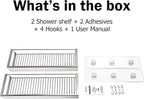 Bathroom Adhesive Shower Caddy Basket Shelf with Hooks, No Drilling Removable Bathroom Shelf Organizer,Stainless Steel Rustproof Shower Rack for Shampoo Storage, Sponge Holder-Silver - Image 9