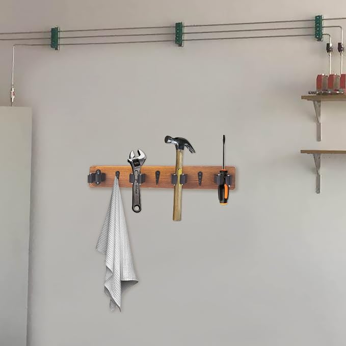 2 Pack Mop and Broom Holder Wall Mount Solid Wood Broom Rack Wall Mount 4 Positions 3 Hooks for Home, Kitchen, Garden, Tools, Garage Organizing, Cleaning Supplies Organizer Indoor Outdoor - Image 6