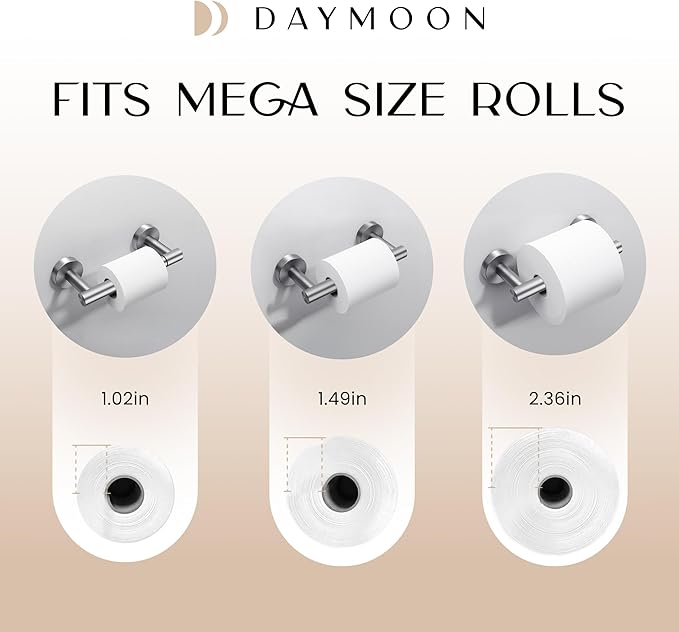 Day Moon™ Toilet Paper Holder Wall Mount, Modern Roll Holder for Bathroom, Stainless Steel Rustproof Double Post Pivoting Tissue Roll Holder for Bathroom, Classic, Brushed Nickel - Image 6
