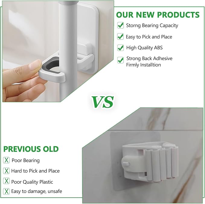 3pack Broom and Mop Holder Wall Mount No Drill Mop and Broom Gripper Mop Handle Hanger Household Cleaning Organizer, Holds up to 6 lb - Image 3