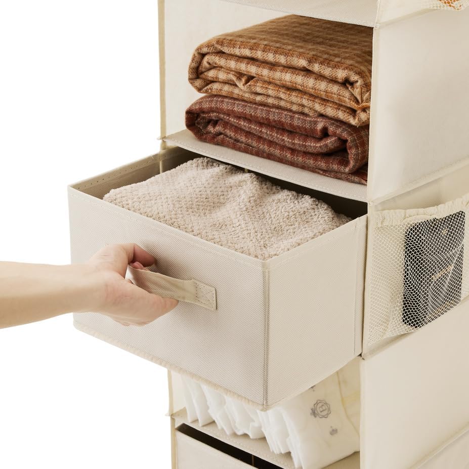 MAX Houser 2 Drawer Hanging Closet Storage Organizer,Beige | For Socks, Underwear & Sweaters, Space Saving Vertical Storage for Bedroom Wardrobe, Sturdy Breathable Fabric Construction - Image 4