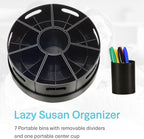 Black Rotating Desk Organizer with Dividers Lazy Susan Caddies for Home School Office Supplies, Pens, Markers and Art Supplies for Classroom - Image 4