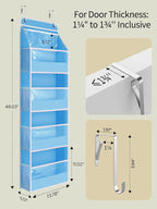 Yecaye 5 Tier Over the Door Organizer, Swing-proof Door Organizer Hanging with Clear PVC Windows, Behind the Door Storage for Bedroom Nursery Closet Laundry Pantry Bathroom, Blue - Image 9