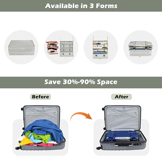Surblue Hanging Closet Storage Bag Collapsible 3-Shelf Washable Oxford Fabric with 2 Hooks (XL 17.71 * 11.81 * 20in, Light Gray) - Image 4