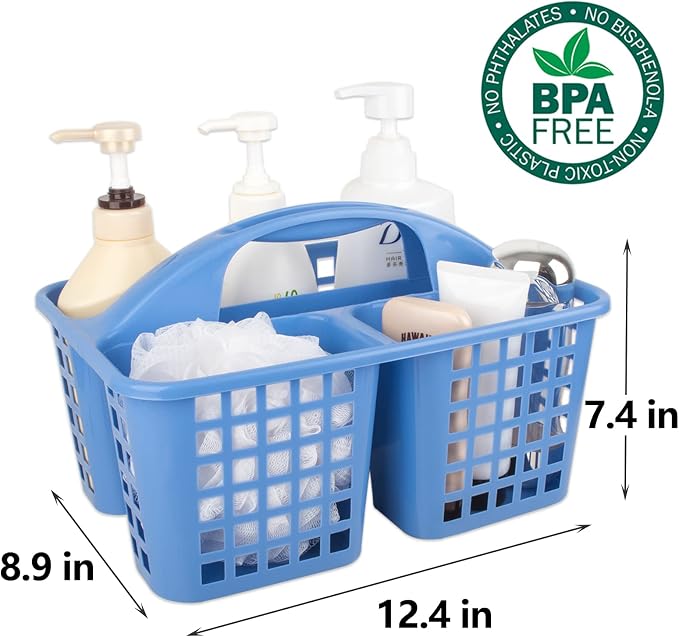 Portable Shower Caddy Basket Plastic Storage Basket with Compartments Blue - Image 6