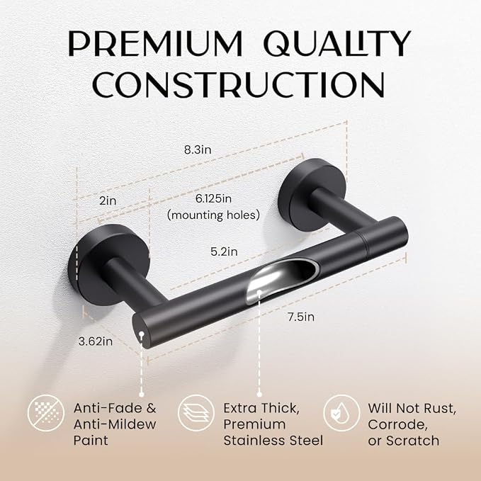 Day Moon™ Matte Black Toilet Paper Holder Wall Mount - Pivoting Modern Roll Holder for Bathroom - Image 2