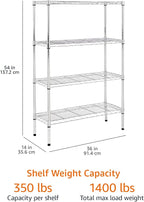 Amazon Basics 4-Shelf Adjustable Heavy Duty Steel Wire Rack Storage Shelving Unit for Kitchen, Garage, Easy Assembly, 350 lbs Per Shelf, 36" x 14" x 54", Chrome Silver - Image 3