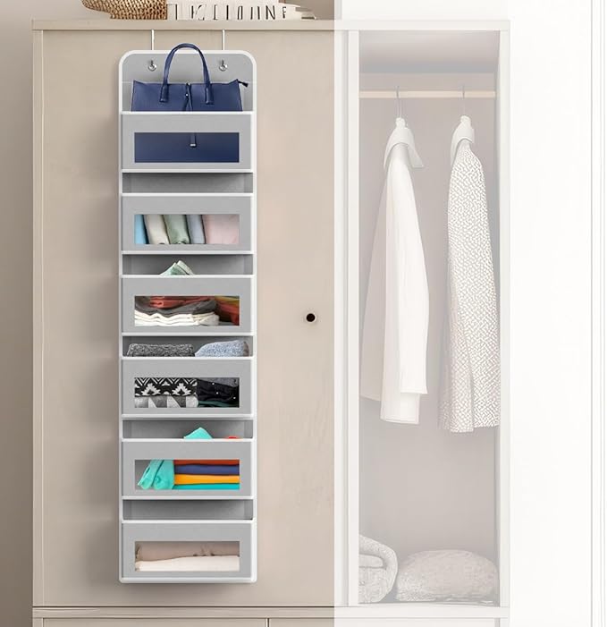 Simple Houseware 6 Clear Window Pocket Over Door Hanging Organizer, Gray - Image 4