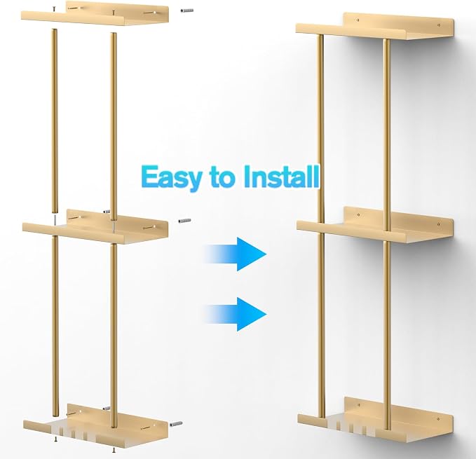 Liuoud Towel Rack for Bathroom, Wall Mounted Vertical Rolled Towel Storage Organizer Holder with Shelf, Holds Up 6 Large Bath Sheets, Gold Large Size - Image 4