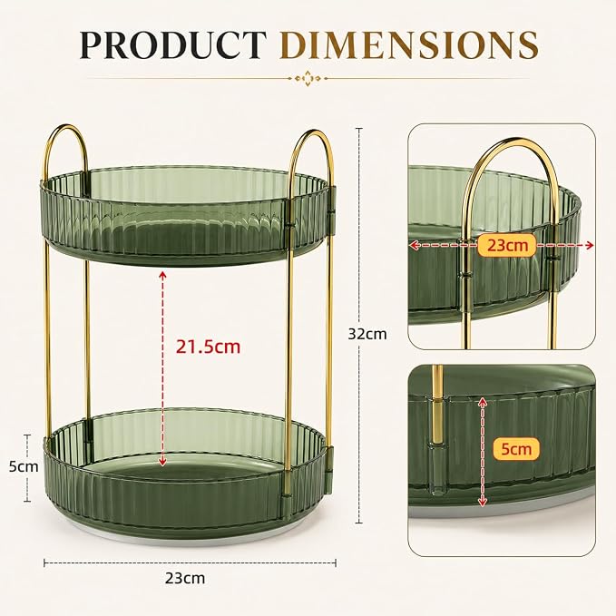 360° Rotating Organizer, Lazy Susan Bathroom Counter Organizer for Perfume, Skincare, Makeup & Cosmetic Storage, Vanity Countertop Organizer, Green, 2-Tier - Image 4