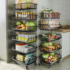 CarolynDesign Kitchen Storage Baskets Black Iron Wire Storage Bins with Wheels and Feet, Stackable Vegetable Storage Baskets (6-Tier Baskets) by CarolynDesign