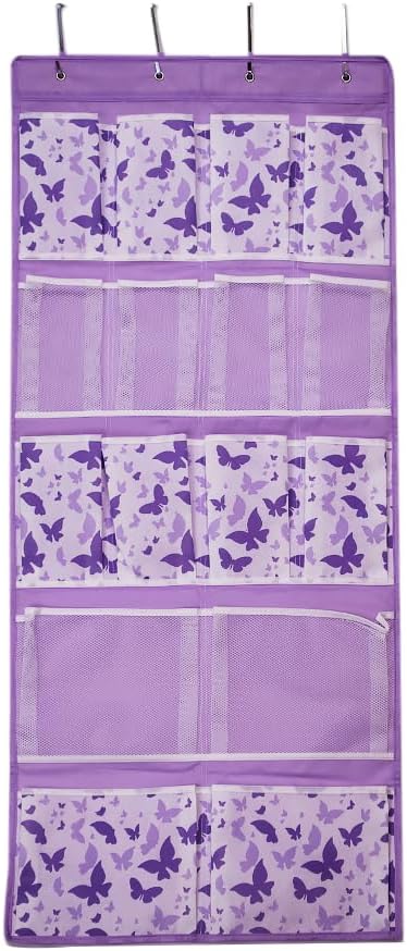 16 Pockets Over Door Hanging Storage Organizer with 4 Kinds Pouches for Shoes,Sock,Hat,Underwear,Handbag,Cosmetics,Toiletry,Behind Door Hanging Shelf Space-saving for Bathroom,Bedroom,Entrance,Purple by KANCNT