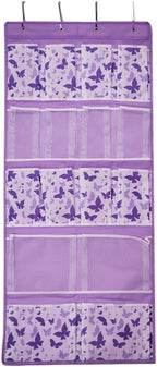 16 Pockets Over Door Hanging Storage Organizer with 4 Kinds Pouches for Shoes,Sock,Hat,Underwear,Handbag,Cosmetics,Toiletry,Behind Door Hanging Shelf Space-saving for Bathroom,Bedroom,Entrance,Purple by KANCNT