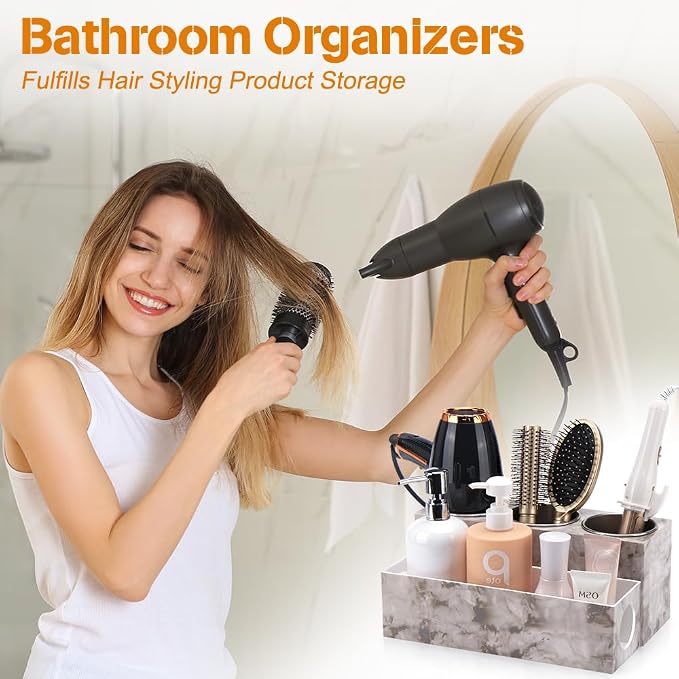 GFWARE Hot Hair Styling Tool Organizer with 3 Stainless Steel Cups, Marble - Image 2