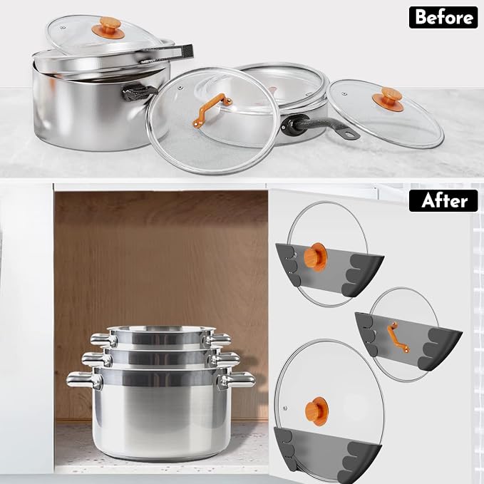 Universal Pot Lid Organizer for Cabinet - Upgraded Patented Niceyos 6 Pack Pan Lids Organizers Inside Door Wall Mount Pots Top Storage Rack Holder Kitchen, Fits 6" to 13" (Black) - Image 6