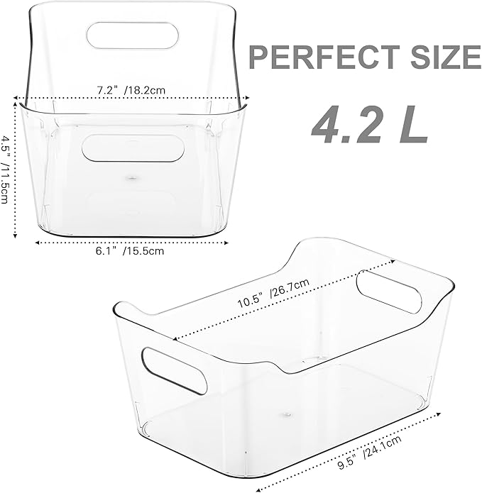 Tiawudi 12 Pack Plastic Storage Bins, Multi-Use Organizer Bins, Pantry Organizer, Clear Storage Containers for Home, Kitchen, Office, Cabinet, Shelf and Fridge Organization - Image 2