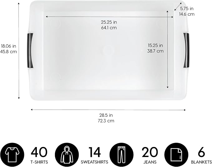 IRIS USA 3-Pack, 40 Qt. Under Bed Storage Bin with Lids, Black/Clear | Store seasonal clothing, shoes, blankets, linens and household essentials neatly under beds to maximize storage space - Image 2