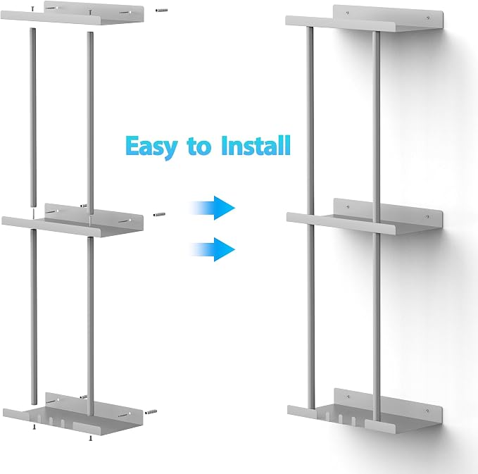 Liuoud Towel Rack for Bathroom, Wall Mounted Bath Towel Holder Storage Organizer for Rolled Towels, Vertical Towel Rack with Shelf Can Holds Up 6 Large Bath Towel (Grey, Larger Size) - Image 4
