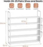 VILICK Shoe Rack for Closet Shoe Organizer Space Saver Storage for 20-25 Pair Shoe Shelf with Hook and Side Pocket Free Standing 5 Tier Shoe Rack Organizer for Entryway,Small Spaces, White - Image 3