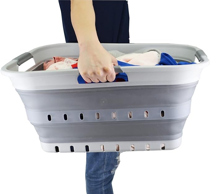 SAMMART 42 (11 Gallons) Collapsible Plastic Laundry Basket, Foldable Pop Up Storage Container/Organizer, Space Saving Hamper, Portable Bin for Dorm Room Bathroom (1, Grey) - Image 7