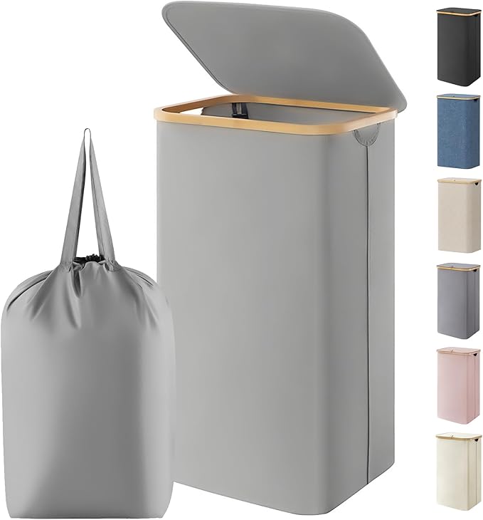 Lifewit 105L Large Laundry Basket with Lid, Removable Bags, Silver Gray by Lifewit