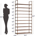 Kitsure 10 Tier Shoe Rack, Tall Shoe Organizer, 32.2" Wide, Brown | Large-Capacity Shoe Storage with Hooks, Shoe Shelf for Closet, Entryway, Bedroom, Living Room, Zapateras Organizer - Image 2