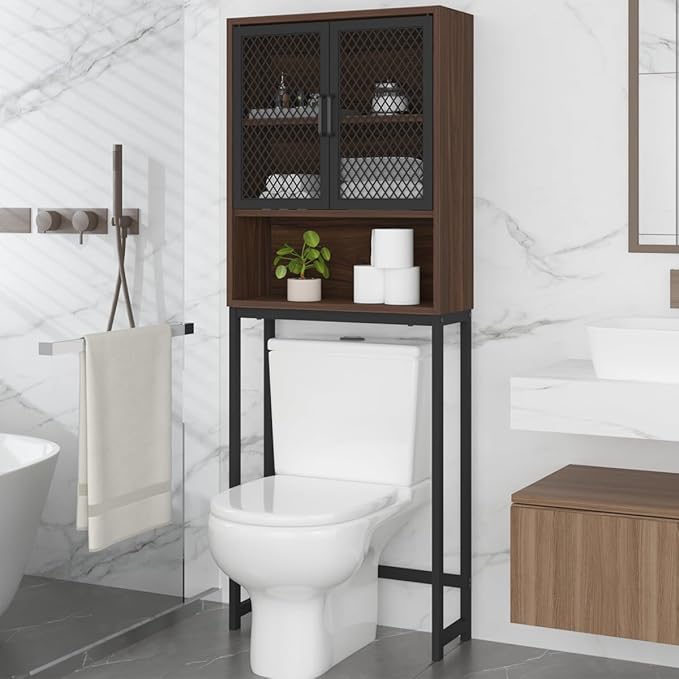 Launica 65 Inch Over The Toilet Storage Cabinet Wood and Metal Walnut by LAUNICA