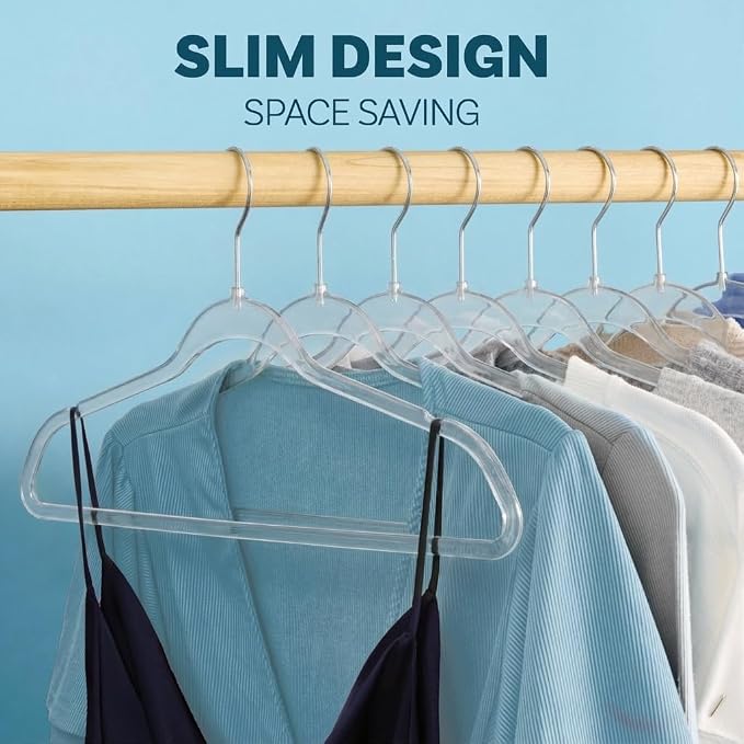 DEILSY™ Clear Thin Hangers with Silver Hook Non-Velvet Hangers 50 Pack | Space saving hangers, sturdy slim hangers, thin hangers for shirts, jackets, coats and everyday clothing - Image 5