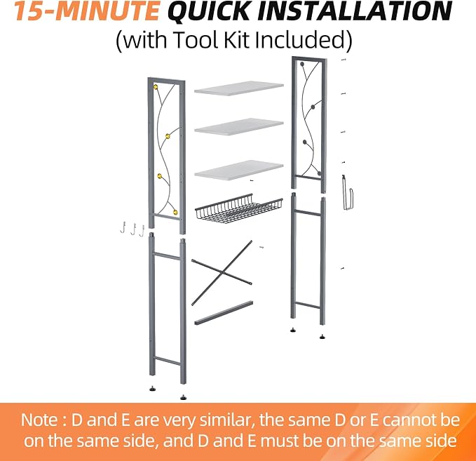 Over-The-Toilet Storage Rack, 4-Tier Bathroom Organizer Shelf Over Toilet with Adjustable Shelf and Basket, Freestanding Space Saver Bathroom Shelves Above Toilet for Room (Gray White) - Image 9
